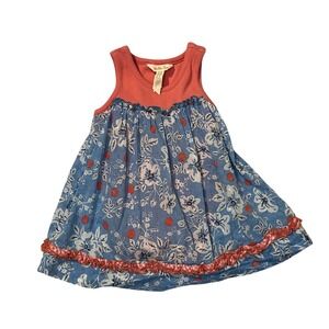 Matilda Jane Beside You Dress 6-12 months Blue Floral Coral Ruffle Bodysuit